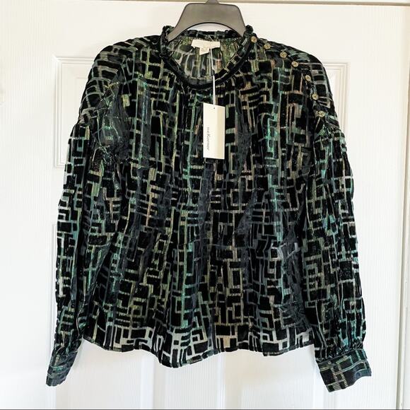 The Korner Metallic Abstract High Neck Semi-Sheer Blouse - Picture 3 of 7